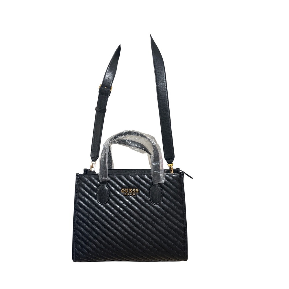 NWT Guess Silvana Black Quilted Satchel Crossbody Bag Gold Hardware